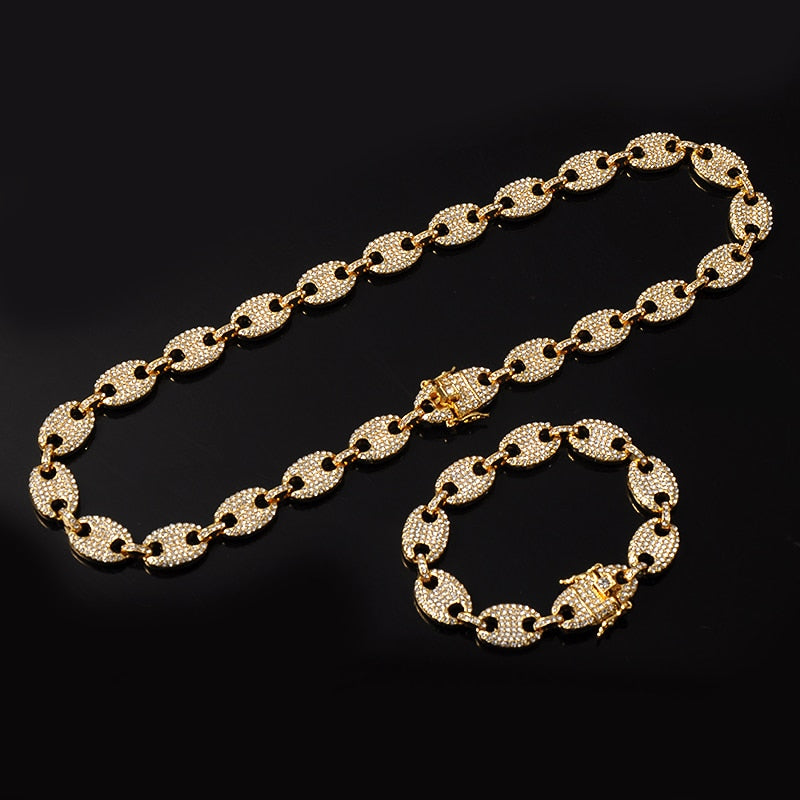 12mm Coffee Bean Chain in Gold - Frosted Fate