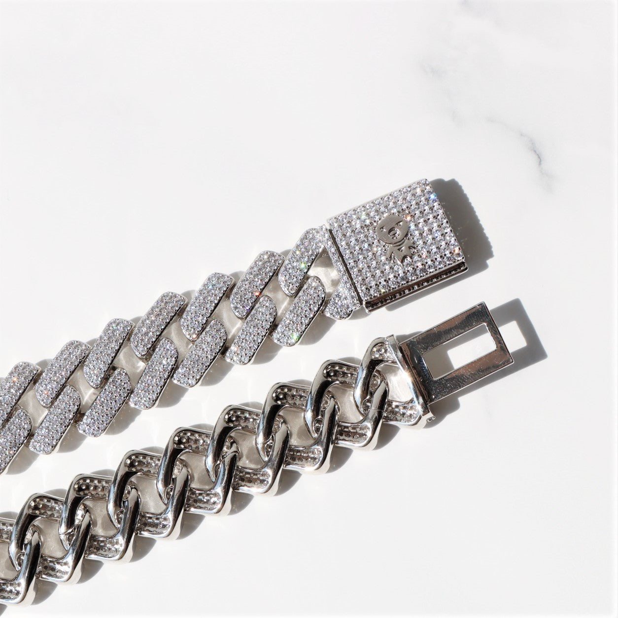 19mm Diamond Prong Monaco Chain in White Gold - Frosted Fate