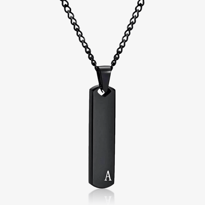 Initial Bar Pendant - Black Matte - Frosted Fate
