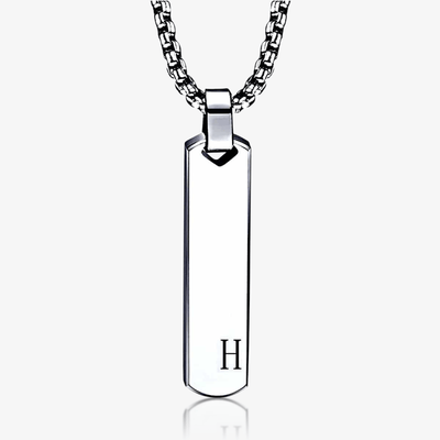 Initial Bar Pendant - White Gold - Frosted Fate