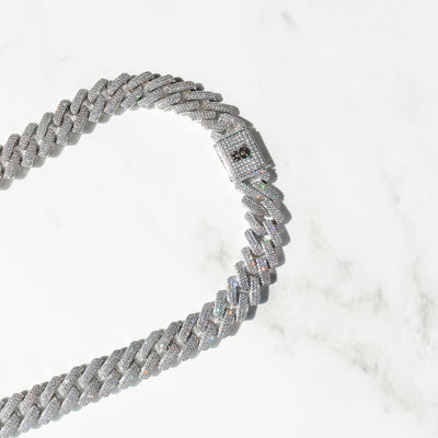 19mm Diamond Prong Monaco Chain in White Gold - Frosted Fate