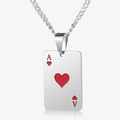 White Gold Poker Pendant - Ace of Hearts - Frosted Fate