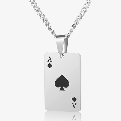 White Gold Poker Pendant - Ace of Spades - Frosted Fate