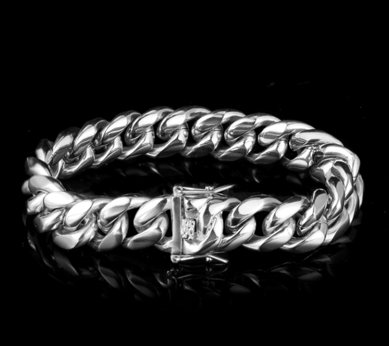 12mm Miami Cuban Link Bracelet - White Gold - Frosted Fate