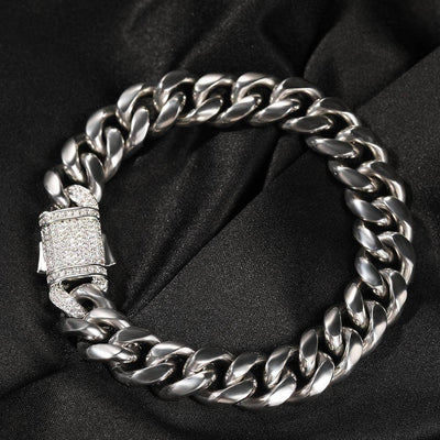 12mm Miami Cuban Link Bracelet - White Gold - Frosted Fate