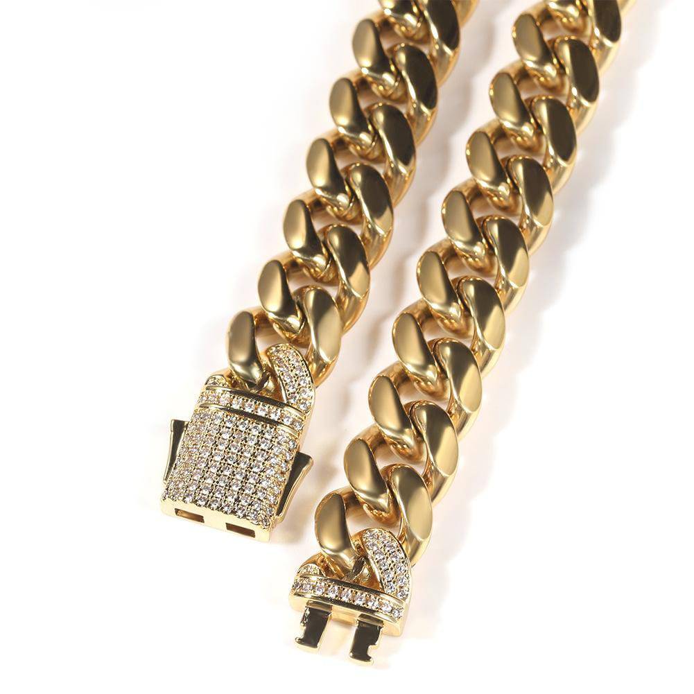 12mm Miami Cuban Link Chain - Gold - Frosted Fate