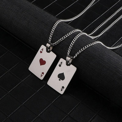 White Gold Poker Pendant - Ace of Spades - Frosted Fate